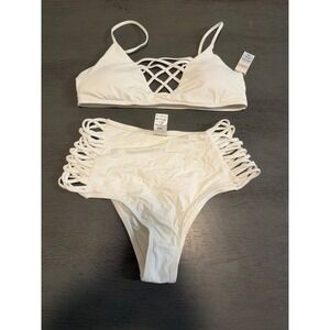 NEW white strappy  L  SPACE two piece  swimsuit bikini  size large